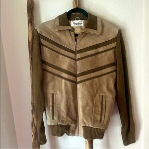 Vintage Suede Leather Mixed Knit Two-Tone Bomber Jacket Men’s Medium 70s
